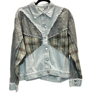 POL – Patchwork Denim Plaid Jacket – Size S